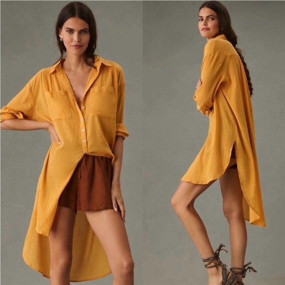 Anthropologie Tops - Anthropologie Cotton Oversized Beachy BohoDuster Tunic Shirt Button in M